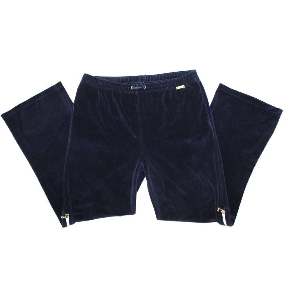 ST. John Sport velvet women's Blue pants Size P (8) Elastic Waist Wide Leg